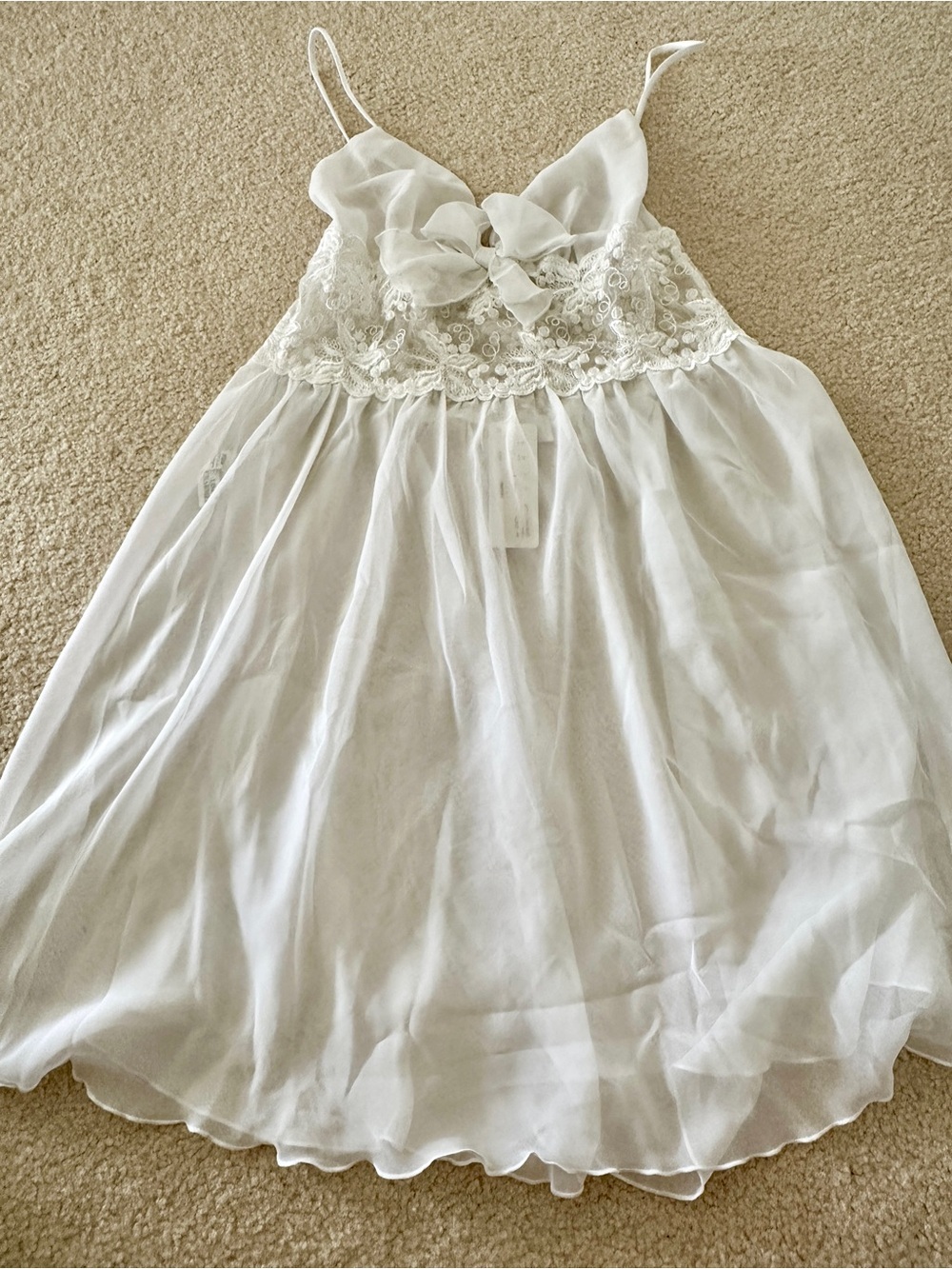 White Lace Chiffon Intimate sleep wear with Bow